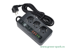 IN-125 сетевой фильтр Power Socket  2м на 3 розетки черный (2+3 входа USB) BKL-04 EU Timer
