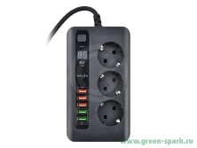 IN-125 сетевой фильтр Power Socket 2м на 3 розетки черный (2+3 входа USB) BKL-04 EU Timer
