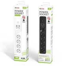 IN-127 Удлинитель BKL-03-3 сетевой 2м на 4 розетки и 4 USB