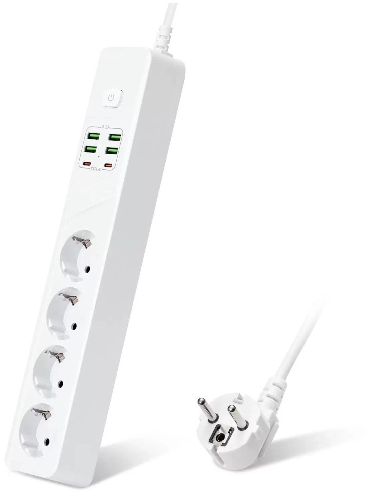 IN-127 Удлинитель BKL-03-3 сетевой 2м на 4 розетки и 4 USB