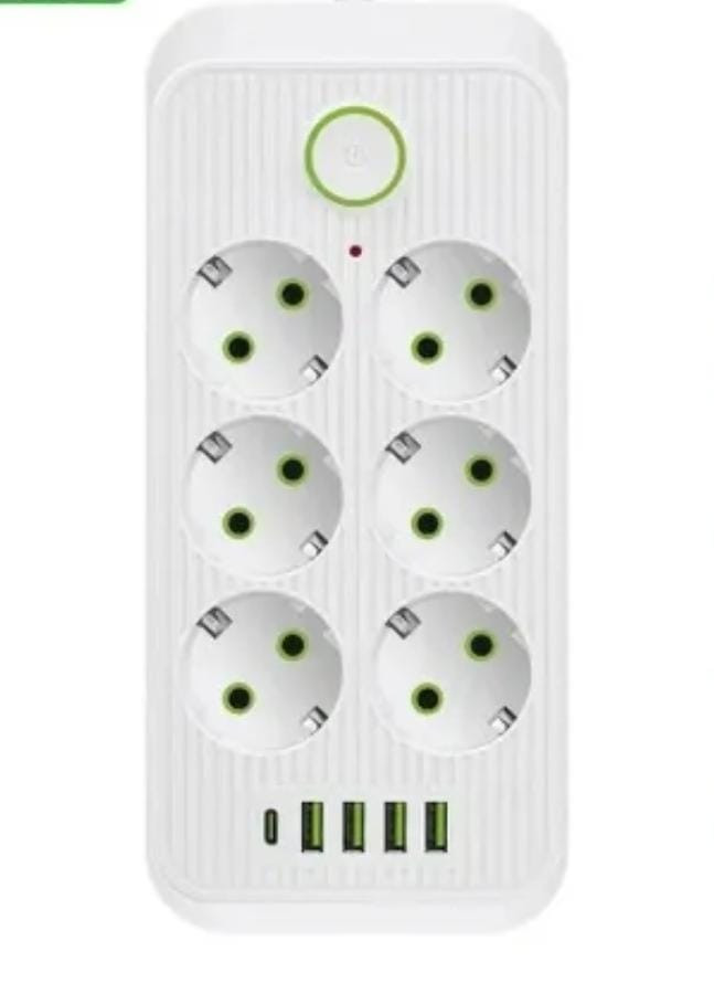 IN-105 Сетевой фильтр F06U 2 м 6 розеток и 4 usb белый