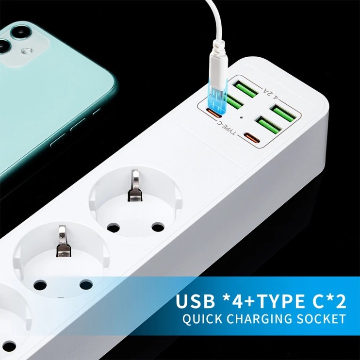 IN-126 Сетевой фильтр BKL-03-3 2 м на 3 розеток 4 usb белый