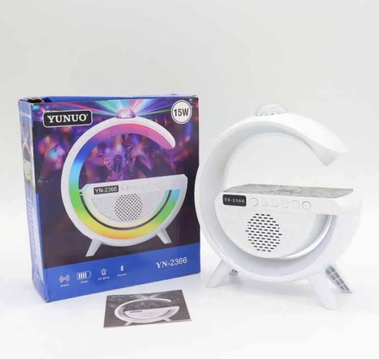 FNL-143 Смарт лампа-ночник YN-2366  с беспроводной зарядкой и дискошаром / Лампа с блютуз колонкой / Настольная лампа 