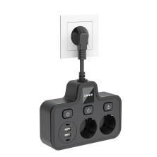 IN-129 Cетевой фильтр на 2 розетки черный (2вход USB)  BKL-503