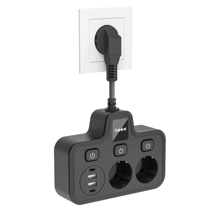 IN-129 Cетевой фильтр BKL-502 на 2 розетки 1.8М черный 2вход USB