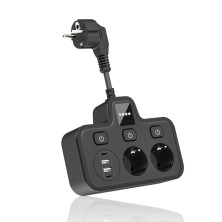 IN-129 Cетевой фильтр BKL-502 на 2 розетки 1.8М черный 2вход USB