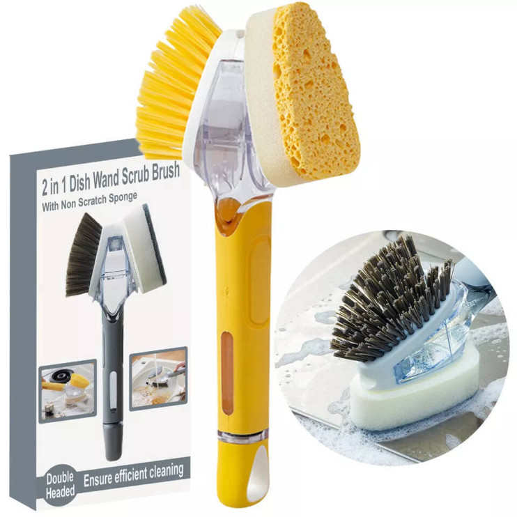 TV-627 Щетка Dish Wand Scrub Brush двухсторонняя для мытья посуды с емкостью