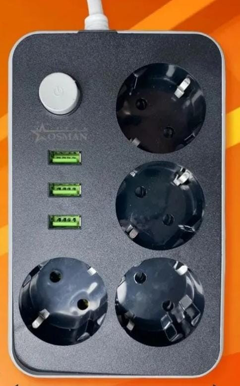 IN-188 Сетевой фильтр 2 м на 4 розетки и 3 usb белый