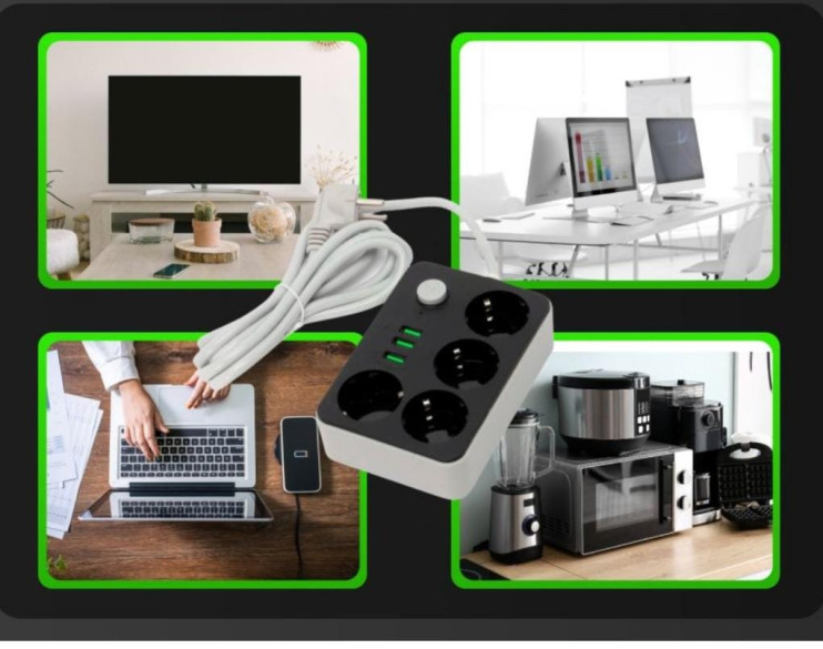 IN-188 Сетевой фильтр 2 м на 4 розетки и 3 usb белый