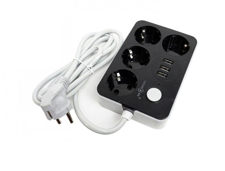IN-188 Сетевой фильтр 2 м на 4 розетки и 3 usb белый