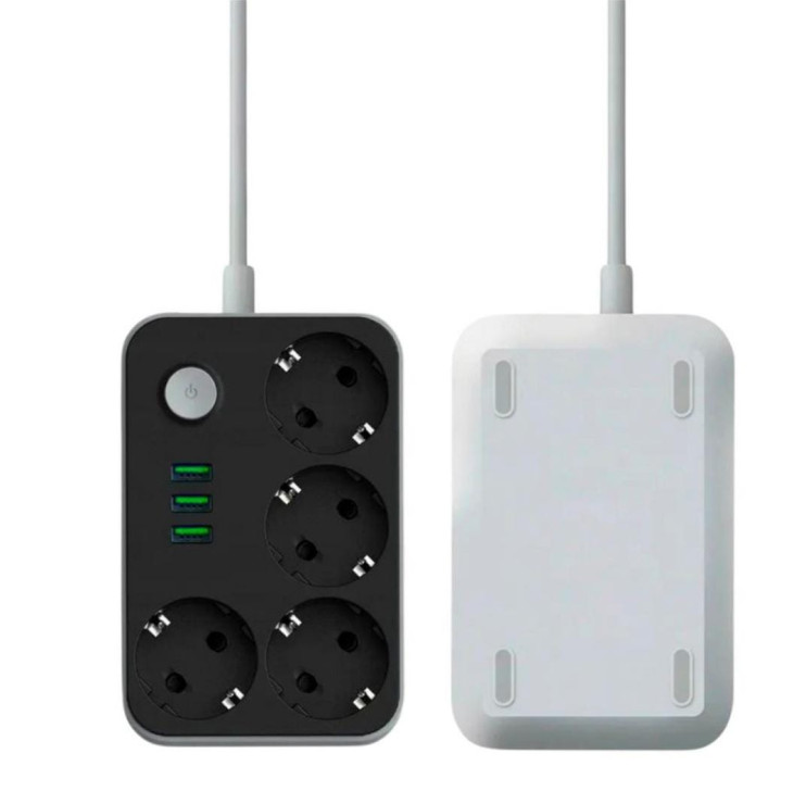 IN-188 Сетевой фильтр 2 м на 4 розетки и 3 usb белый