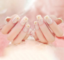 TV-565 Ногти Fleur de Sante накладные розовые с белым узором