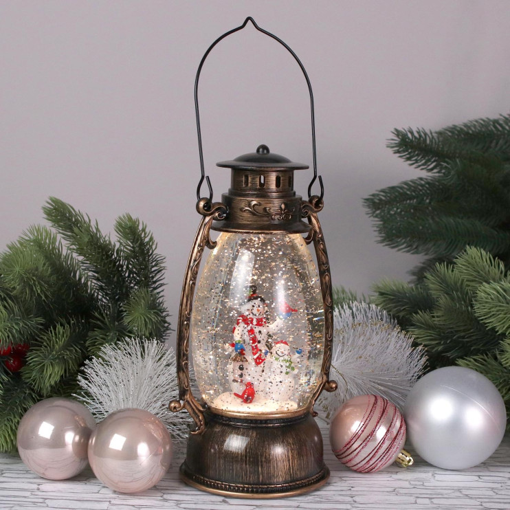 TV-614 Фонарь Crystal Light снеговики на санках декоративный с USB TL010