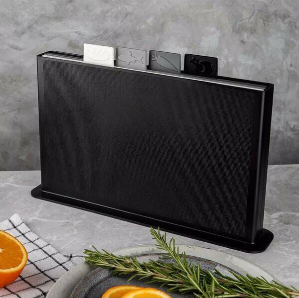 KP-631 Набор из 4-х разделочных досок с подставкой для хранения черные