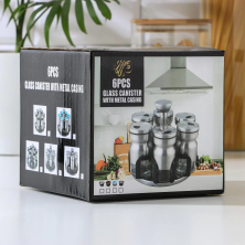 KP-133 Набор Glass Canister With Metal Casing для специй 6pcs солонок 