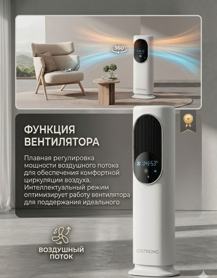  VR-071 Климатический комплекс Izistrong 4в1:обогреватель,мобильный кондиционер, увлажнитель воздуха,вентилятор,3л,1800W напольный, для дома