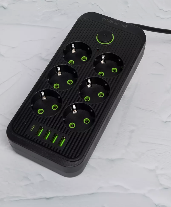 IN-107 Cетевой фильтр F06U 2 м на 6 розеток и 4 usb черный