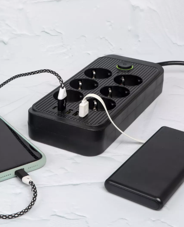 IN-107 Cетевой фильтр F06U 2 м на 6 розеток и 4 usb черный