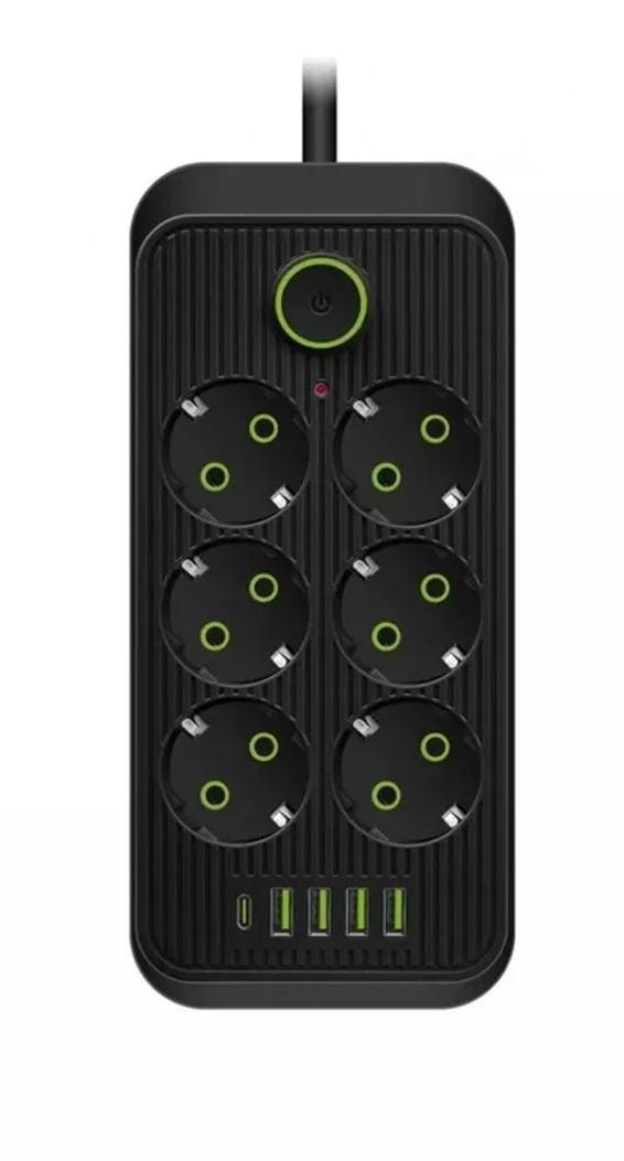 IN-107 Cетевой фильтр F06U 2 м на 6 розеток и 4 usb черный