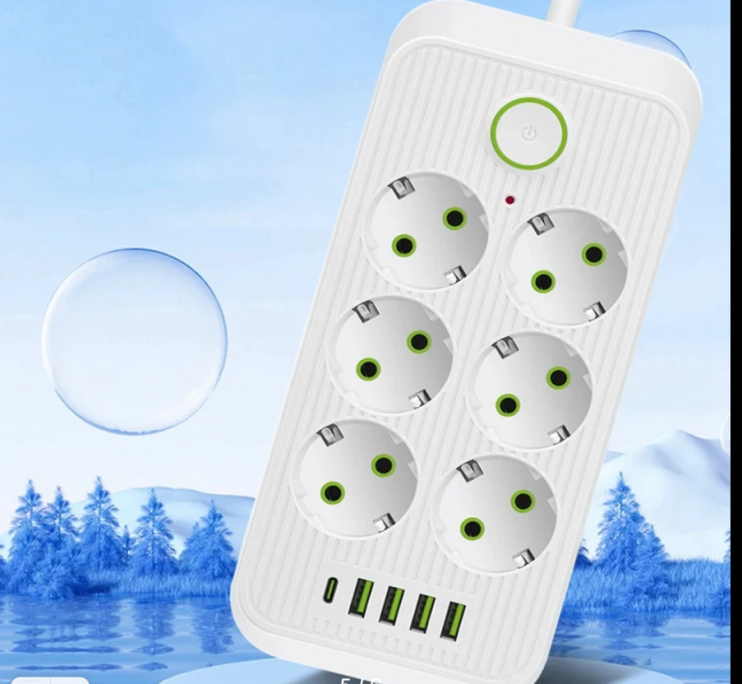 IN-108 Сетевой фильтр F06U 5М на 6 розеток и 4 usb белый