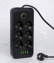 IN-109 Сетевой фильтр F06U 5 м на 6 розеток и 4 usb черный