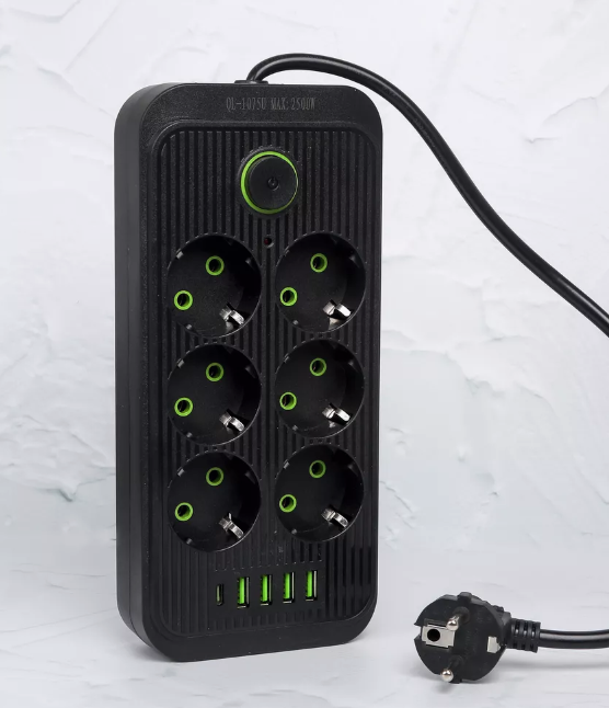 IN-109 Сетевой фильтр F06U 5 м на 6 розеток и 4 usb черный