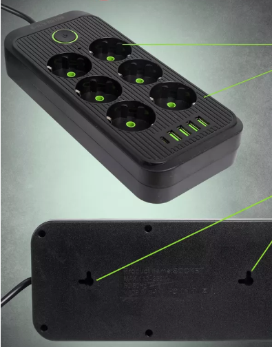 IN-109 Сетевой фильтр F06U 5 м на 6 розеток и 4 usb черный