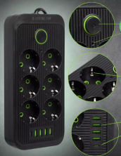 IN-109 Сетевой фильтр F06U 5 м на 6 розеток и 4 usb черный