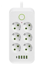 IN-110 Сетевой фильтр F06U 7 м на 6 розеток и 4 usb белый 