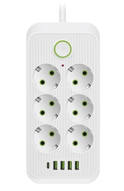 IN-110 Сетевой фильтр F06U 7 м на 6 розеток и 4 usb белый