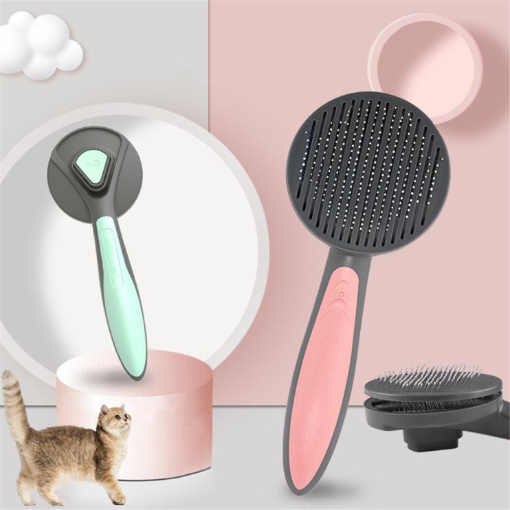 TV-663 Щетка-чесалка для животных с кнопкой круглая