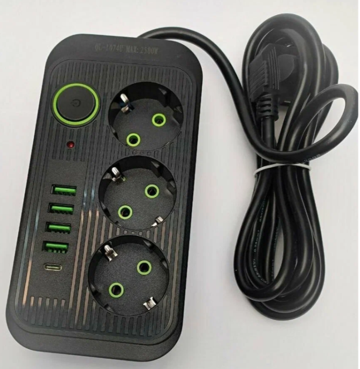 IN-115 Сетевой фильтр F09U 5 м на 3 розеток и 4 usb черный