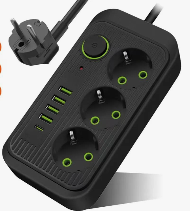 IN-115 Сетевой фильтр F09U 5 м на 3 розеток и 4 usb черный