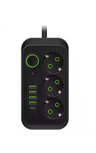 IN-115 Сетевой фильтр F09U  5 м на 3 розеток и 4 usb черный