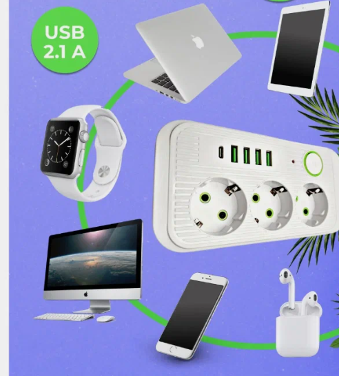 IN-116 Сетевой фильтр F09U 7м на 3 розеток и 4 usb черный