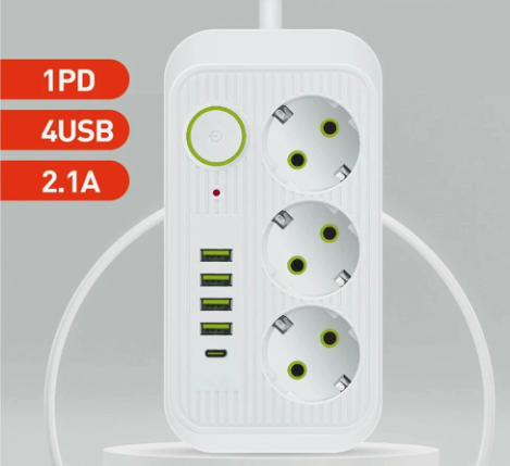 IN-116 Сетевой фильтр F09U 7м на 3 розеток и 4 usb черный