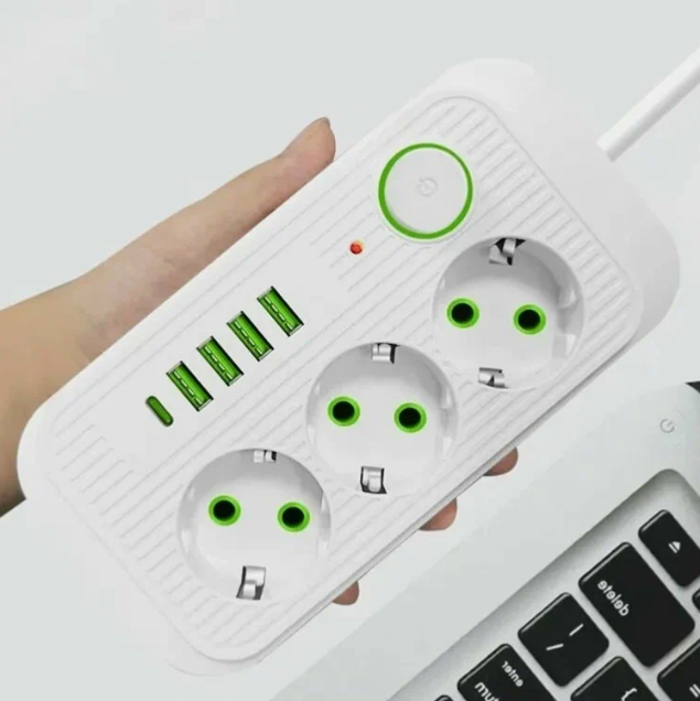 IN-116 Сетевой фильтр F09U 7м на 3 розеток и 4 usb черный