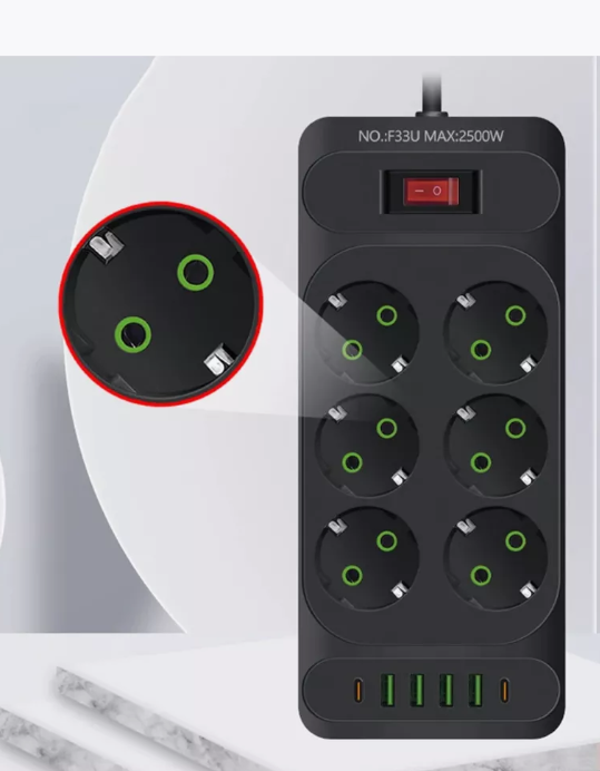 IN-119 Сетевой фильтр F33U 2м на 6 розеток и 4 usb черный