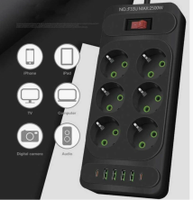 IN-119 Сетевой фильтр F33U 2м на 6 розеток и 4 usb черный