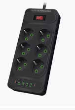 IN-119 Сетевой фильтр F33U 2м на 6 розеток и 4 usb черный