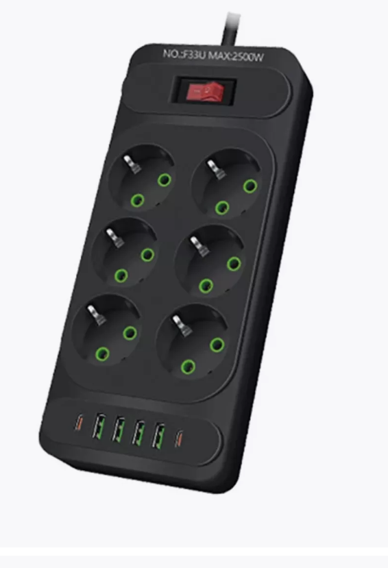 IN-119 Сетевой фильтр F33U 2м на 6 розеток и 4 usb черный