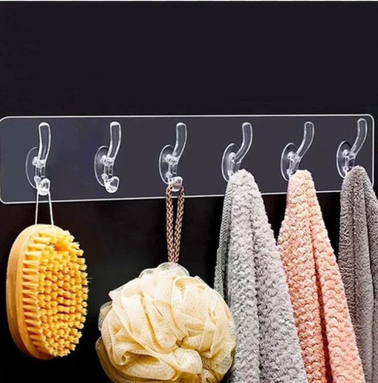 TV-733 Вешалки-крючки настенные самоклеящиеся 6 шт прозрачные крепкие