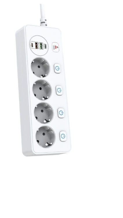 IN-121 Сетевой фильтр белый  BKL-504 1.8М на 4 розетки 2 входа USB