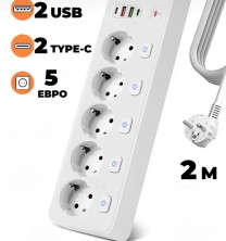 IN-121 Сетевой фильтр белый  BKL-504 1.8М на 4 розетки 2 входа USB