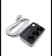 IN-096 Сетевой фильтр 2.5м 6 usb 3 розеток черный