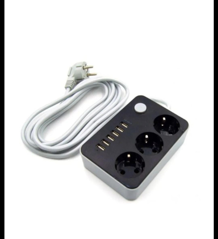 IN-096 Сетевой фильтр 2.5м 6 usb 3 розеток черный