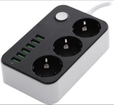 IN-096 Сетевой фильтр 2.5м 6 usb 3 розеток черный