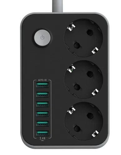 IN-096 Сетевой фильтр 2.5м 6 usb 3 розеток черный