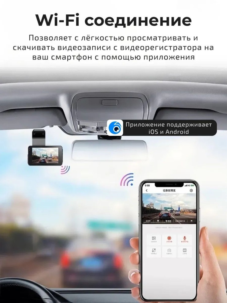 IT- 010 Видеорегистратор Dual Lens Vehicle BlackBox DVR DHD-15 WiFi 1296p с двумя камерами