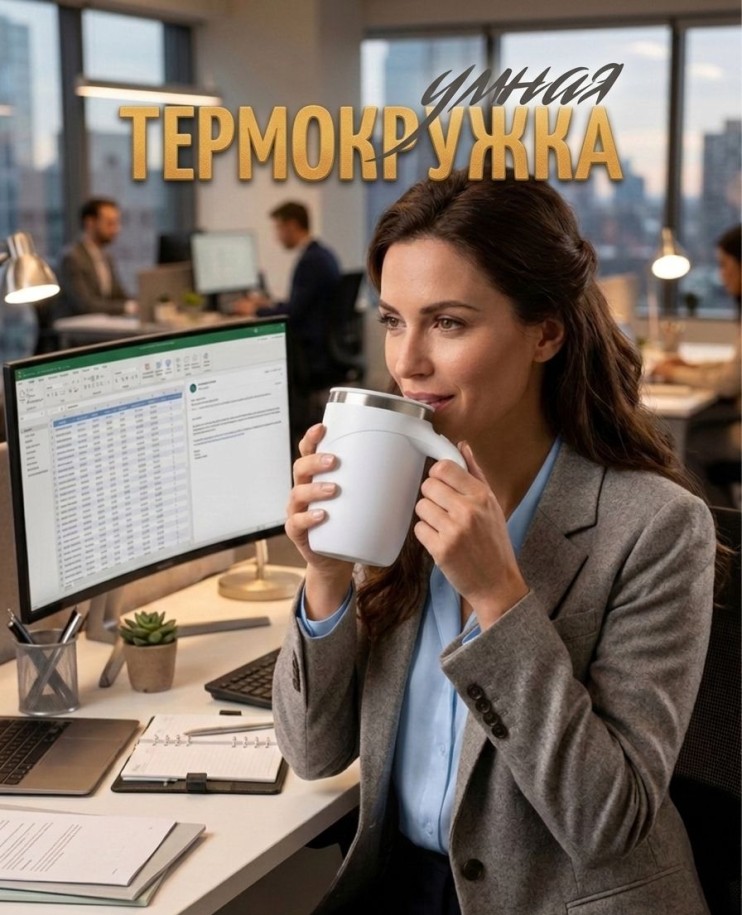 PS-005 Термокружка с автоматическим размешиванием и крышкой,380мл,USB зарядкой